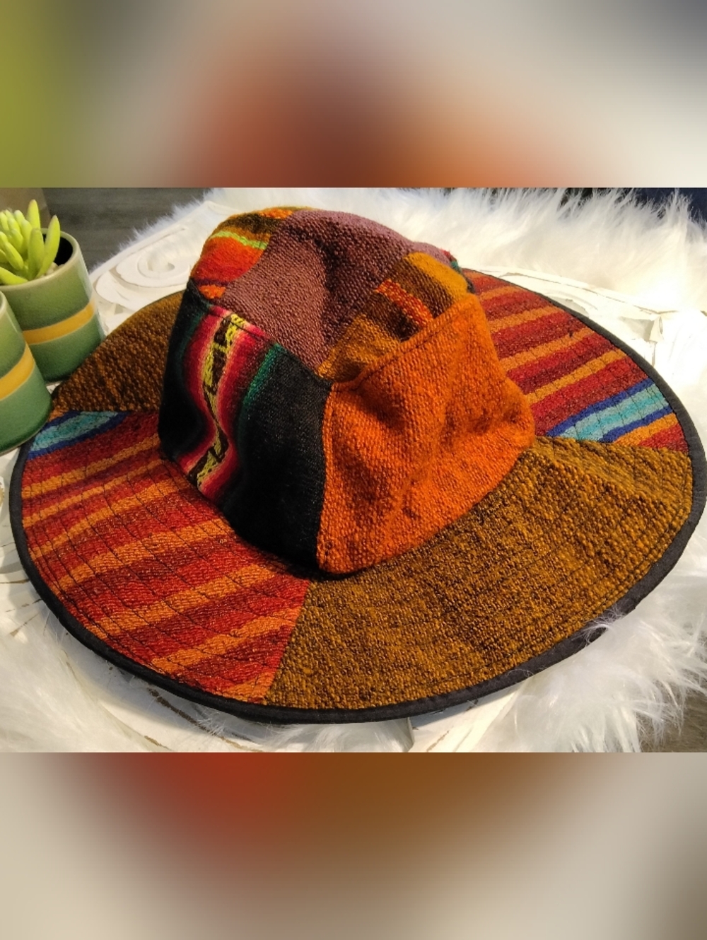 Colorful Patchwork Bucket Hat - Red & Orange Stripes